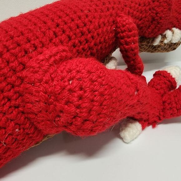 Handmade Crochet Red T-Rex Jumbo Dinosaur Plush 24" Large Stuffed Animal - Picture 8 of 16
